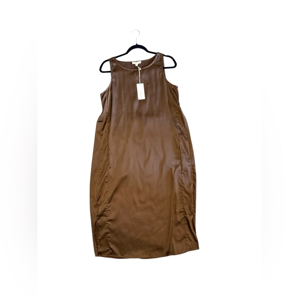 NWT Women’s Size Small Grade & Gather Brown Sleeveless Satin Maxi Dress